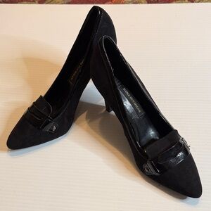 Dana Buchanan Black Suede Pointed Toe Heels with Strap Detail